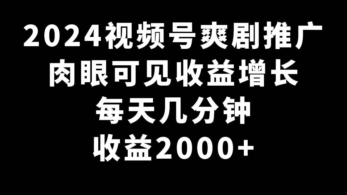 图片[1]-揭秘视频号最新赚钱神技！每天只需几分钟，爽剧推广带你日入2000+！-阿志说钱