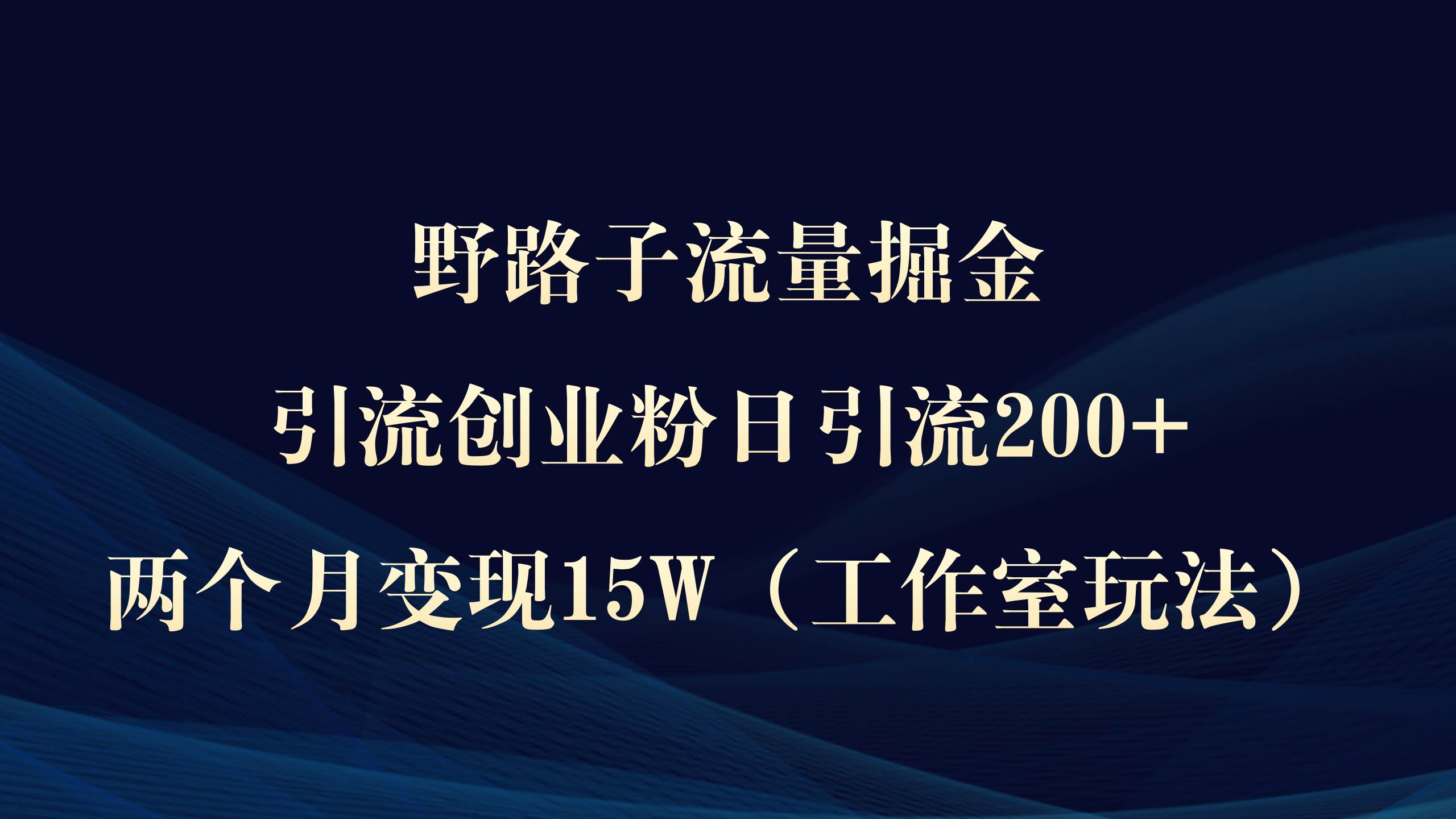 图片[1]-野路子流量掘金秘籍：日引流200+创业粉丝，两个月轻松变现15W实战教程-阿志说钱