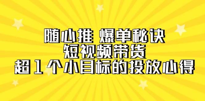 图片[1]-随心推爆单秘诀大揭秘！短视频带货投放心得，轻松实现超百万销售目标！-阿志说钱