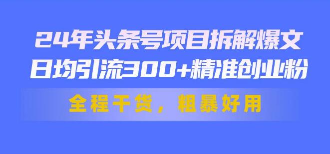 图片[1]-2024年头条号爆款项目深度拆解，日引300+精准创业粉丝策略，全程高能干货-阿志说钱