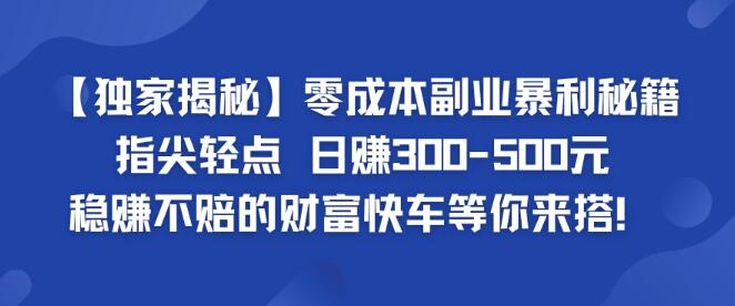 独家揭秘！零成本副业秘籍，指尖轻点日入300-500+，稳赚不赔的财富快车等你来搭乘！-阿志说钱