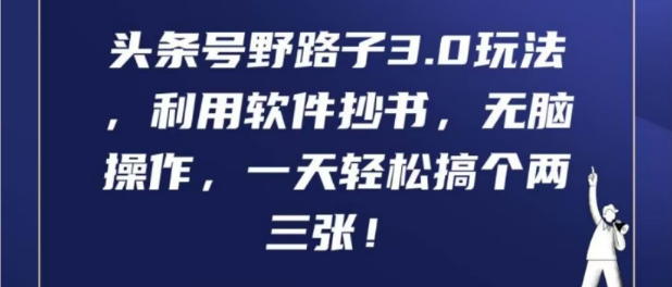 图片[1]-头条号野路子3.0实战攻略，软件抄书自动化，轻松日入数百元！-阿志说钱