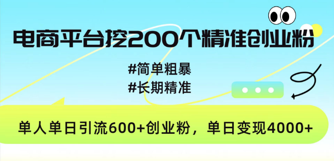 图片[1]-电商平台精准引流，日获200+创业粉丝，单人单日引流600+，长期稳定变现4000+-阿志说钱