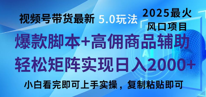 图片[1]-视频号带货新纪元5.0玩法揭秘，作品简易制作，即日起号，复制粘贴模式，脚本助力，轻松实现矩阵日入2000+！-阿志说钱